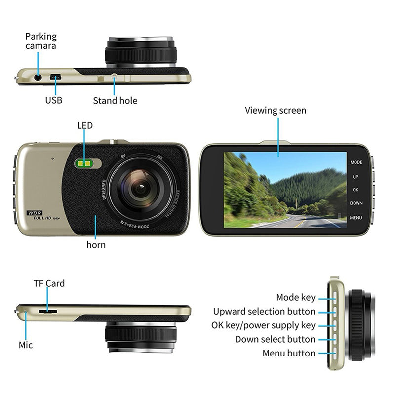 HD 1080P Dash Cam Front And Rear With Motion Detection and 32GB memory card included